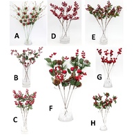 4x Christmas Red Berry Holly Branch Pine Cones Leaves Artificial Flower Pick