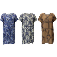 FIL Women's Short Sleeve Summer Dress w/ Pockets Floral Geometric Print Viscose