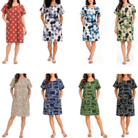 FIL Women's Printed Viscose Linen Blend Shift Dress Summer Short Sleeve Pockets