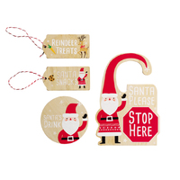 Christmas Santa Welcome Kit Wooden Decoration Xmas Eve Accessory 4 Pack