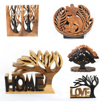 Hand Carved Large Acacia Wood Wooden Sculpture Home Love Flower Tree of Life