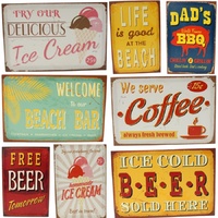 Vintage Retro Canvas Print w Frame Café Coffee Beer Ice Cream Beach BBQ 20x30cm