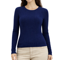 FIL Women's Ladies Knitted Crew Neck Jumper Sweater Knitwear Pullover Cotton Blend [Size: 14] [Colour: Navy]