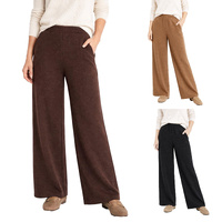 FIL Womens Wide Leg Pants Casual Elastic Waist Brushed Knit Trousers Pockets