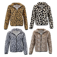 Women's Fleece Zip Jacket Leopard Print Soft Warm Winter Jumper Coat