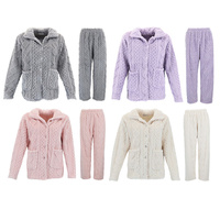 Women's Fleece Loungewear 2pc Set Button-Up Jacket Pants Warm Pajamas Sleepwear