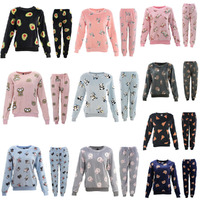 FIL Womens Plush 2pc Set Pyjama Loungewear Fleece Pajamas PJs Sleepwear w Prints