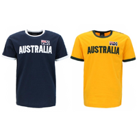 Adult Australia Day Souvenir T Shirt Cotton Embroidery Flag Navy Green & Gold 