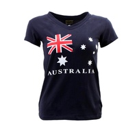 Womens Ladies Cotton T Shirt Australian Australia Souvenir  V Neck – Flag Navy