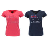 Womens Ladies T Shirt Australian Australia Souvenir w Rhinestone Crystal – Flag