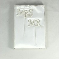 Mr & Mrs Wedding Cake Topper Picks w Sparkling Diamante Crystal Rhinstone 