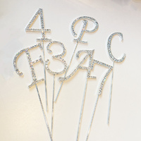 Diamante Cake Pick Topper A- Z Letters 0 - 9 Numbers Crystal Rhinstone