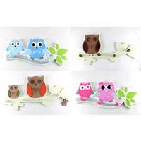 Kids Nursery Bathroom Room Decor Hanging Owl 3 Hook Wall Wooden Hanger 