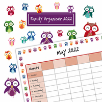 Owls Family Organiser - 2022 Square Wall Calendar 16 month by Gifted Stationery