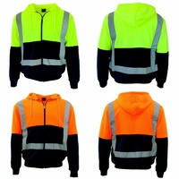 HI VIS Hoodie Jacket w Reflective Tape Fleece lined Zip Jumper Safety Workwear