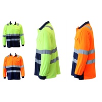 Hi-Vis Safety Workwear Long Sleeve Polo Shirt Top Reflective Tape Two tone