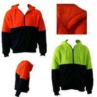 Hi Vis Safety Workwear Full Zip Thick Winter Sherpa Fleece Hoodie Jumper Jacket