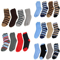 Men's Home Socks 4 Pack Anti Slip Fuzzy Lounge Slipper Socks Warm & Soft