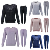 FIL Women's 2pc Set Loungewear Sleepwear Velvet Fleece Pajamas PJs - L'AMOUR