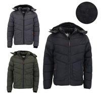 FIL Men's Puffer Jacket Sherpa Fleece Lined Removable Hood Zip Pockets Coat