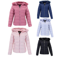 Women's Puffer Jacket Quilted Winter Coat Removable Hood Fur Trim