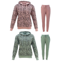 FIL Women's Tracksuit 2pc Set Hoodie Track Pants Loungewear Leopard Print