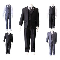 Boys Kids Baby Black Grey Formal Suit 5pcs Wedding Christening Suit Size 00-17