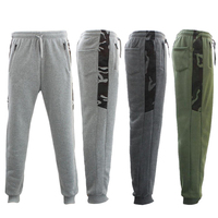 Men’s Cuffed Fleece Track Pants w Camo Strip  Zip Pockets Jogger Sweatpants
