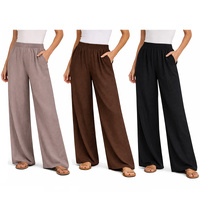 Bella Vie Women's Wide Leg Pants Elastic Waist Linen Blend Casual Trousers