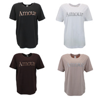 FIL Women's Casual T-Shirt Tee Short Sleeve Glitter Print - Amour