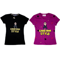 Womens Girls T-Shirt PSY Inspired Gangnam Style T Shirt - Crew Neck / V-Neck