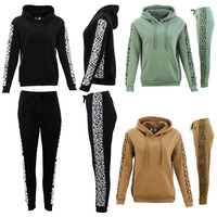 FIL Women's Tracksuit 2pc Set Hoodie Track Pants Loungewear Leopard Stripe