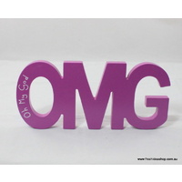 Wooden Words Text Abbreviation Freestanding/Hanging - OMG 'Oh My God' (Purple)