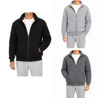 FIL Mens Sherpa Fleece Lined Zip Jacket Warm Winter Full Zip Grey Hoodie Coat