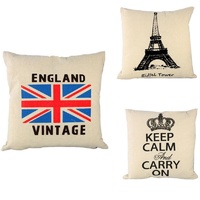 Vintage Cotton Linen Cushion Cover -England /French Paris Eiffel Tower/Keep Calm