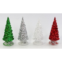 2x 15cm Christmas Tree w Flashing Lights Glitter Stand Home Party Decoration