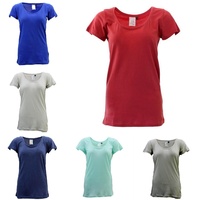 Women's 100% Cotton Basic Tee Scoop U Neck Top Casual Short Sleeve T-Shirt