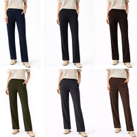FIL Women's Straight Leg Pants Elastic Waist Casual Work Trousers w Pockets