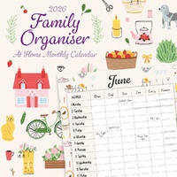 Family Organiser - At Home - 2026 Red Robin Square Wall Calendar Monthly Planner