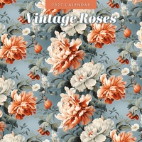 Vintage Roses - 2027 Red Robin Square Wall Calendar Monthly Planner