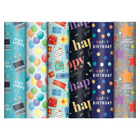 Birthday Wrapping Paper Roll 3m Gift Wrap Balloons Stars Presents Happy Birthday