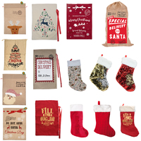 Christmas Large Santa Sack Stocking Calico Cotton Bag Australiana Xmas
