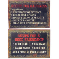 Retro Metal Tin Wall Hanging Plaque Décor - Recipe for Happiness / Friendship