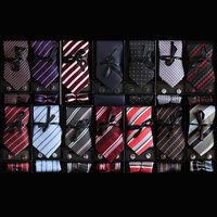 Men's Fashion 100% Silk  Neckties Tie, Cufflinks & Handkerchief Set  Stripes Dot