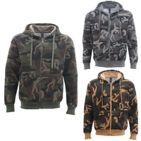 FIL Men's Camo Zip up Hoodie Fleeced Camouflage Military Print Jacket