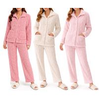 FIL Women's Fleece Lounge Set Cable Knit Top Pants Soft Warm Pyjamas Set
