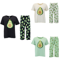 FIL Womens Summer PJ Sleepwear Lounge Set Pyjamas Top & 7/8 Pants - Avocado