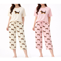 FIL Women's Dachshund Dog Pyjama Lounge Set Short Sleeve Top & 3/4 Pants PJs