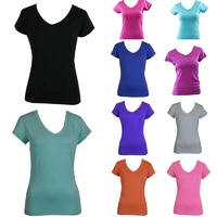 Women's Ladies Soft Stretch T Shirt Tee Top Basic Plain White Black Colours 8-18