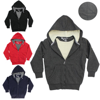 Kids Unisex Thick Hoodie Zip Up Jacket Cotton Rich Sherpa Fur Jumper Winter Coat
